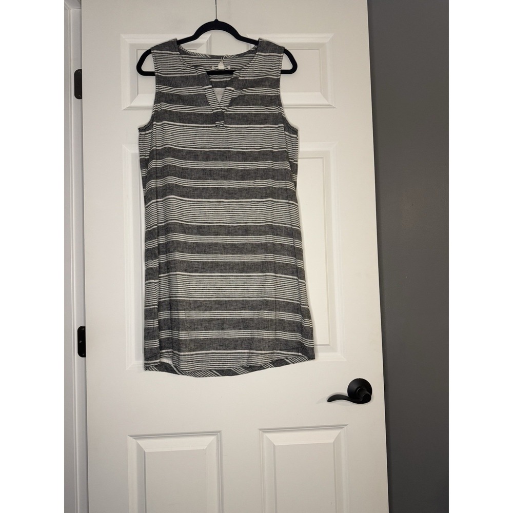 Beach Lunch Lounge Sleeveless Shift Dress Linen Blend Medium Stripe Nwt